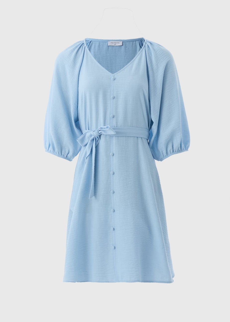 Blue Belted Mini Tea Dress