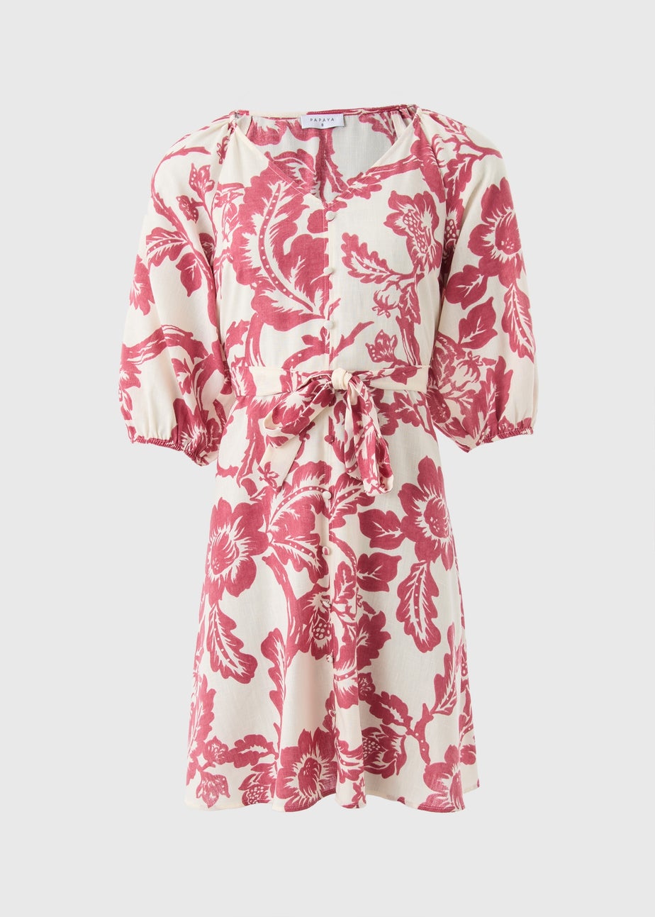 Raspberry Floral Belted Mini Tea Dress