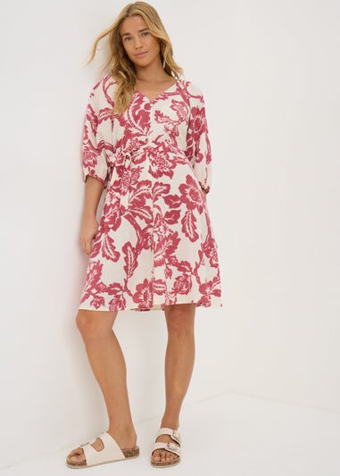 Raspberry Floral Belted Mini Tea Dress