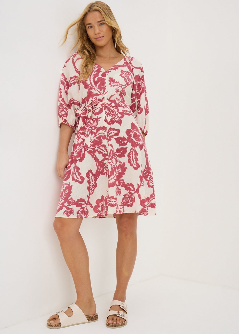 Raspberry Floral Belted Mini Tea Dress