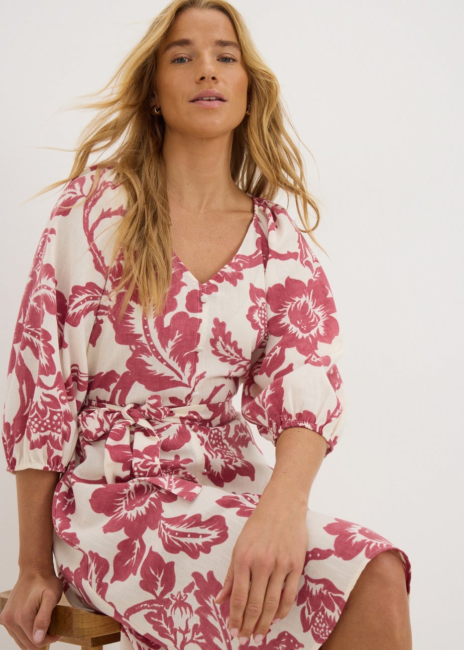 Raspberry Floral Belted Mini Tea Dress