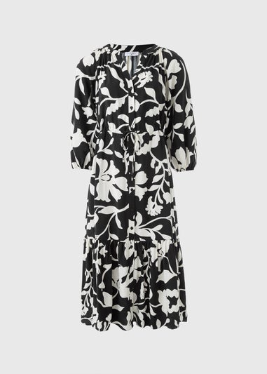 Black Floral Raglan Midi Shirt Dress