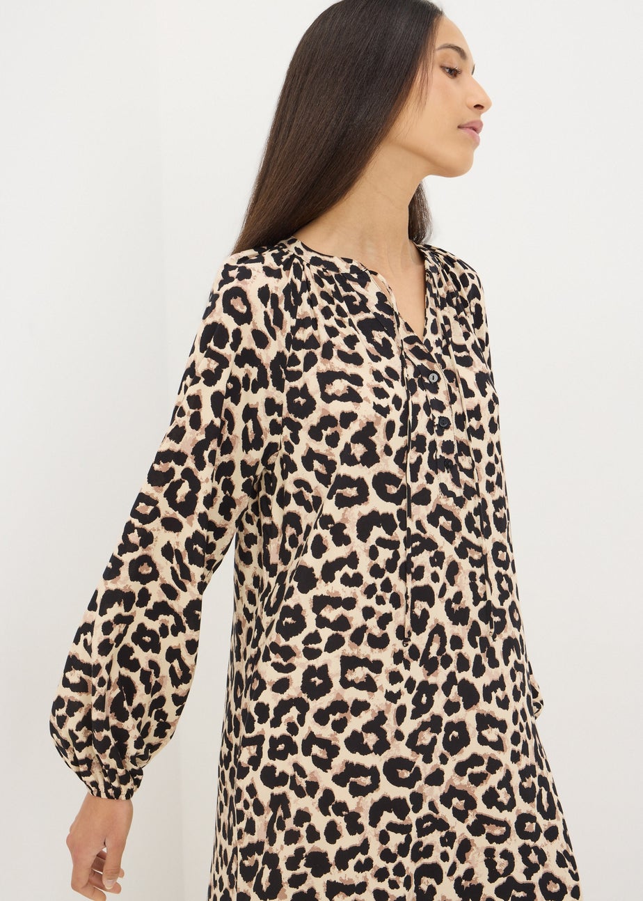 Brown Leopard Raglan Shirt Dress
