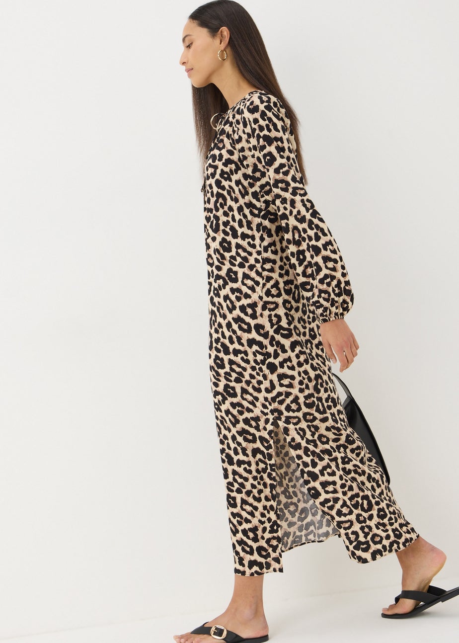Brown Leopard Raglan Shirt Dress