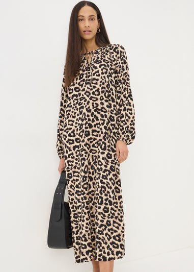 Brown Leopard Raglan Shirt Dress