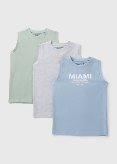 3 Pack Boys Multicoloured Printed Vests (7-15yrs)