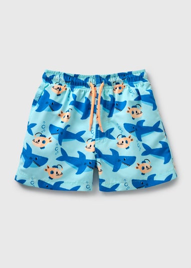Boys Blue Shark & Fish Swim Shorts (1-7yrs)