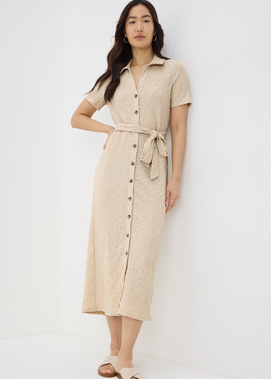 Stone Textured Shirt Midi Dress