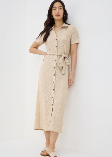 Stone Textured Shirt Midi Dress