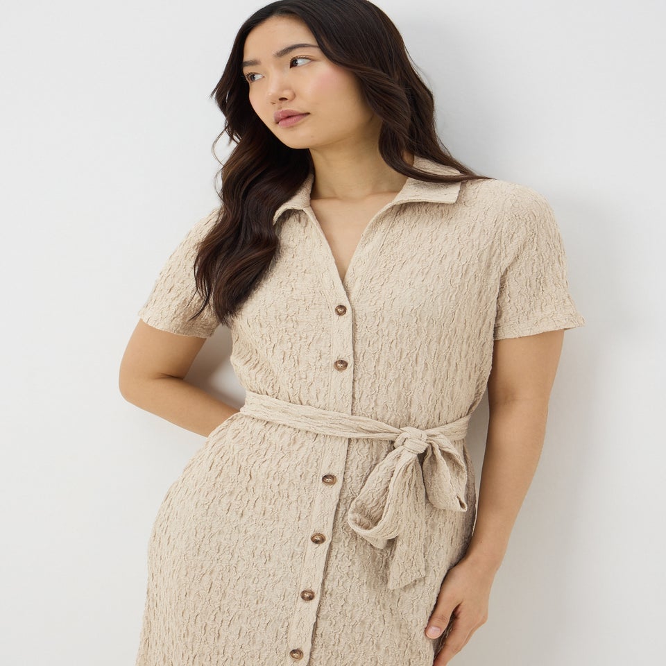 Stone Textured Shirt Midi Dress