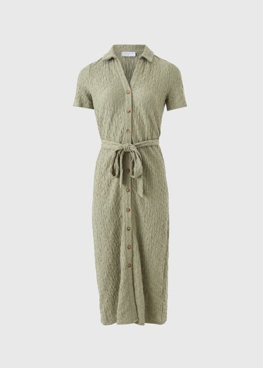 Khaki Textured Shirt Midi Dress