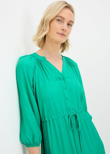 Green Raglan Midi Shirt Dress