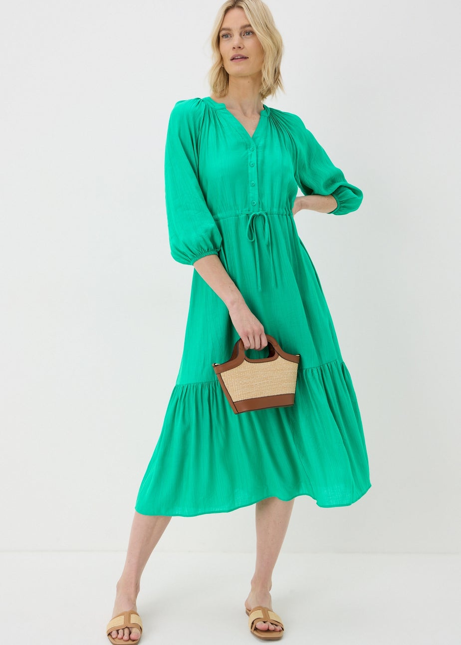 Green Raglan Midi Shirt Dress