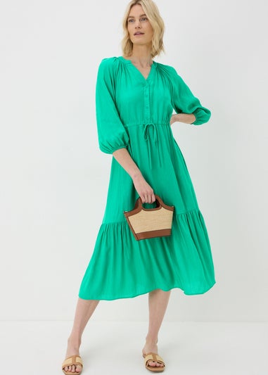 Green Raglan Midi Shirt Dress