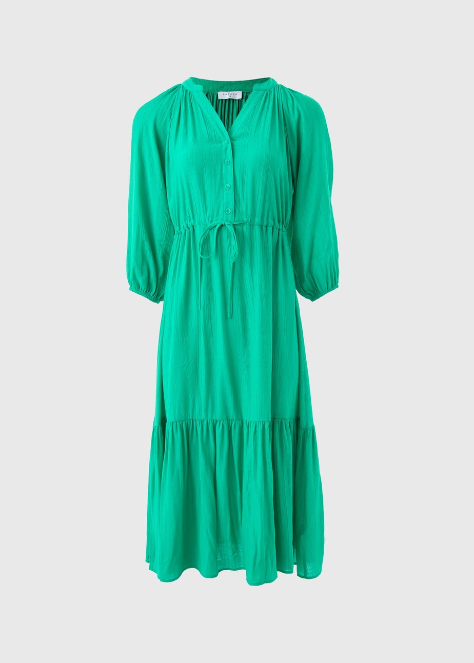 Green Raglan Midi Shirt Dress