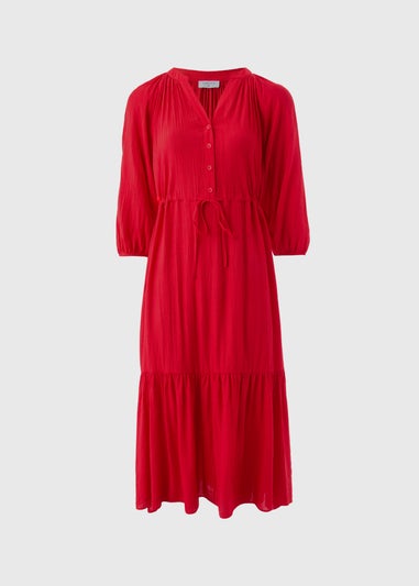 Red Raglan Midi Shirt Dress