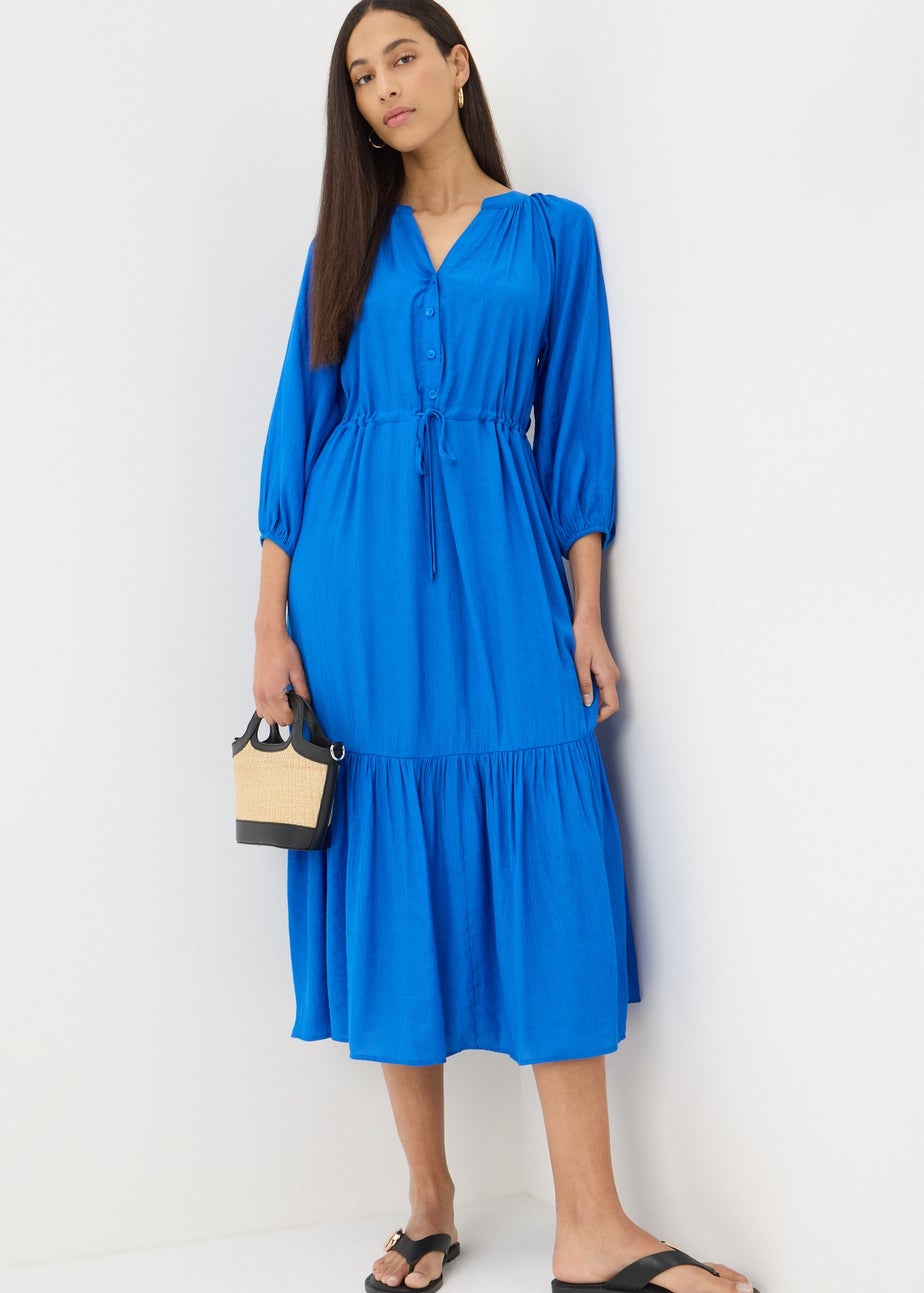 Blue Raglan Midi Shirt Dress