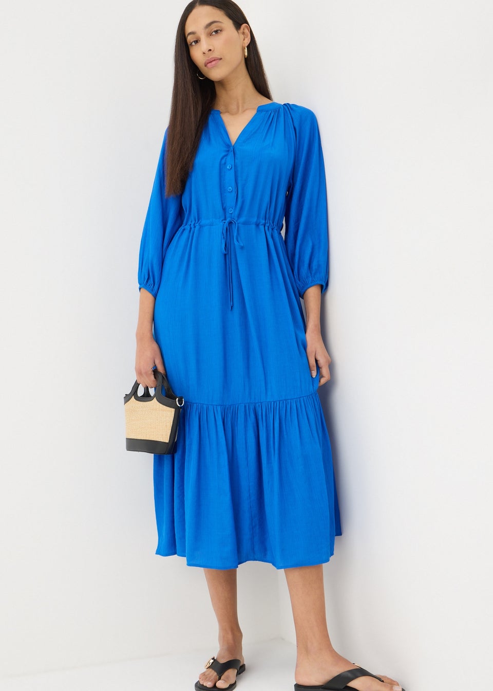 Blue Raglan Midi Shirt Dress