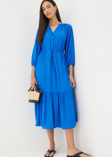 Blue Raglan Midi Shirt Dress