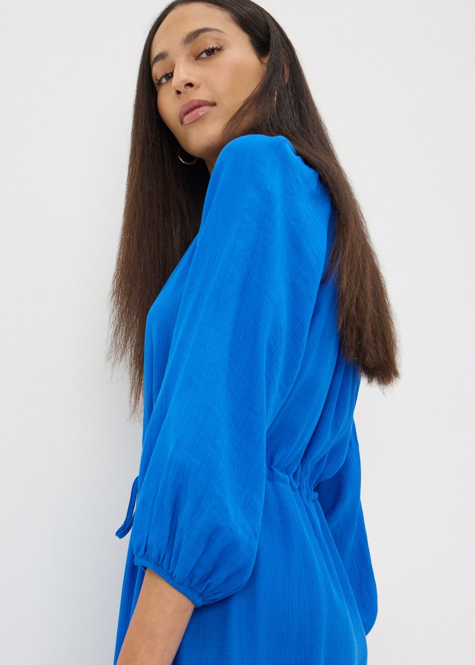 Blue Raglan Midi Shirt Dress