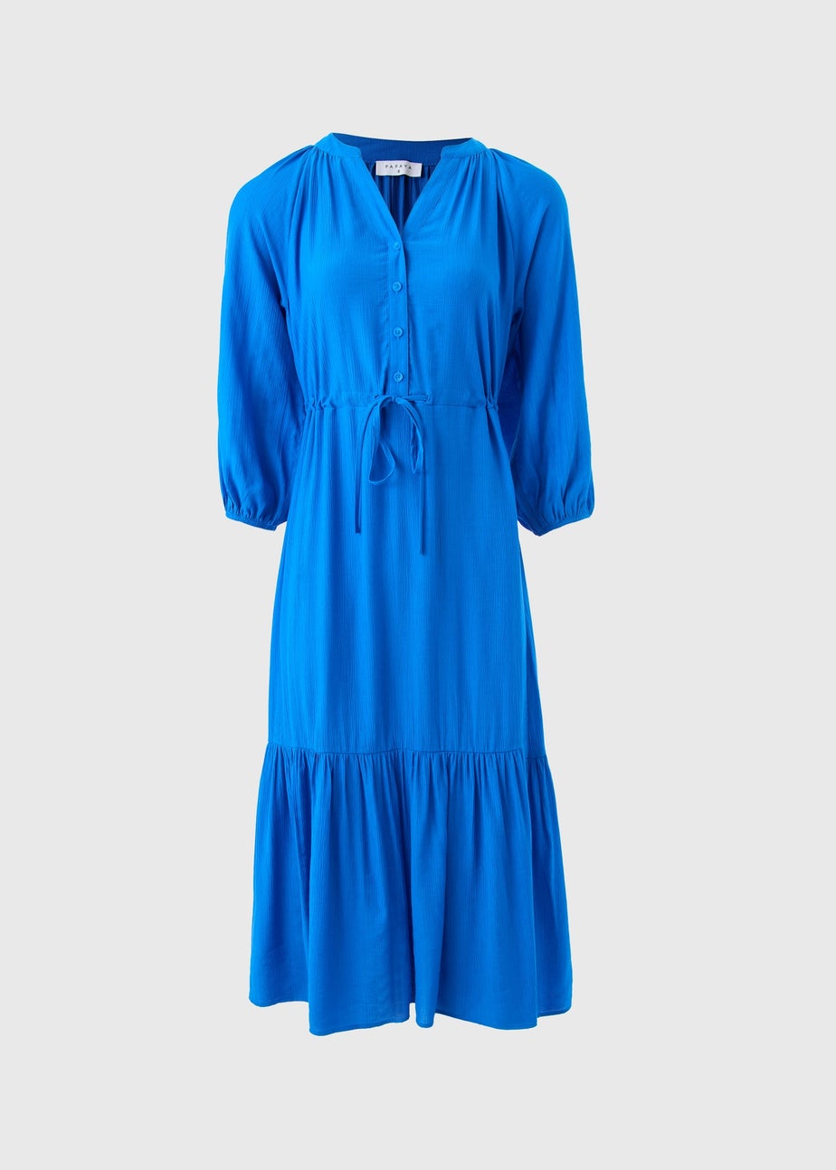 Blue Raglan Midi Shirt Dress