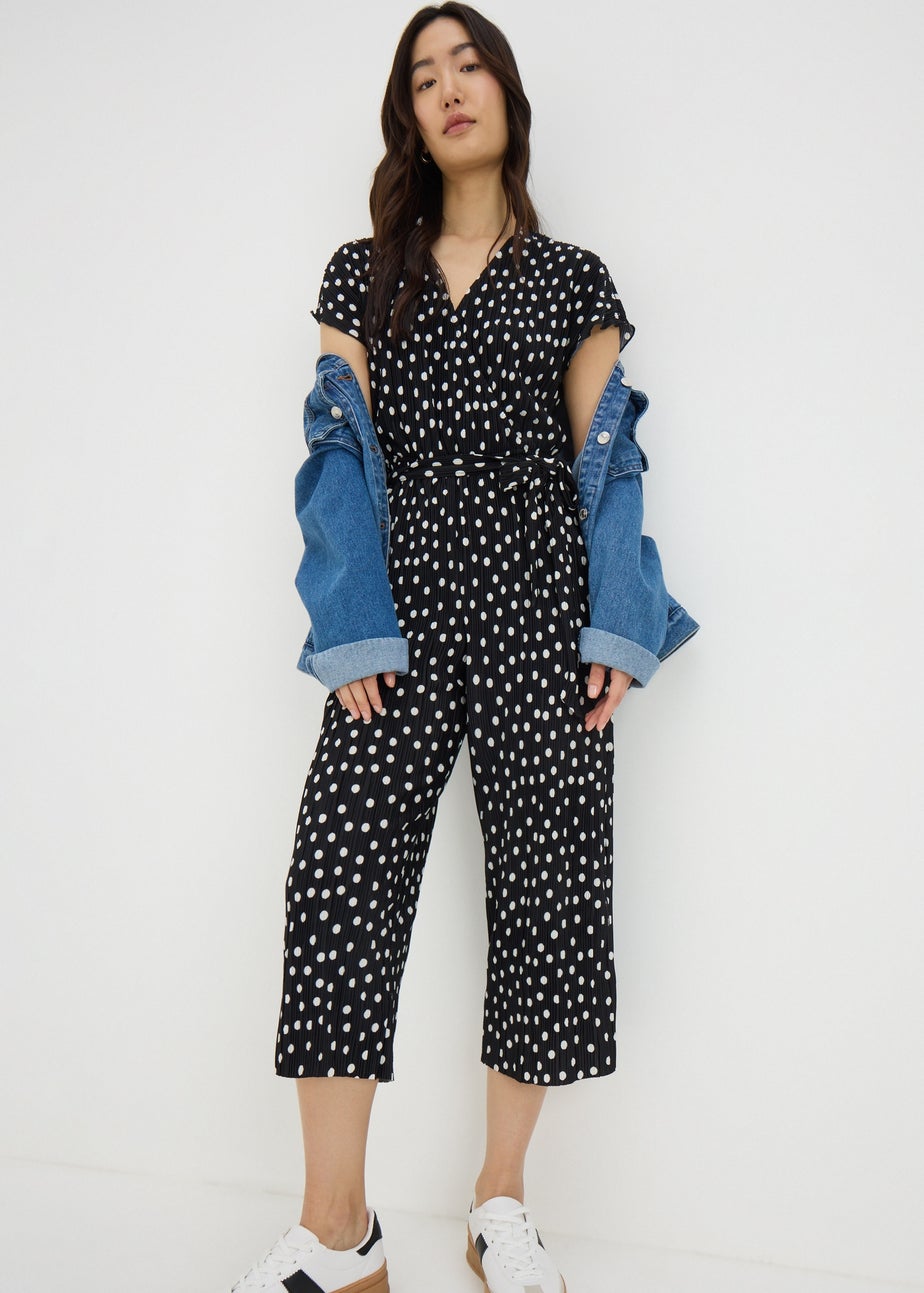 Papaya Petite Black Spot Plisse Jumpsuit