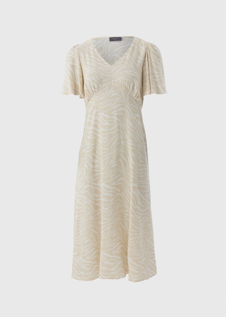 Petite Cream Zebra Print Midi Tea Dress