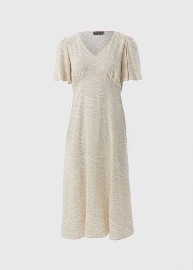 Petite Cream Zebra Print Midi Tea Dress