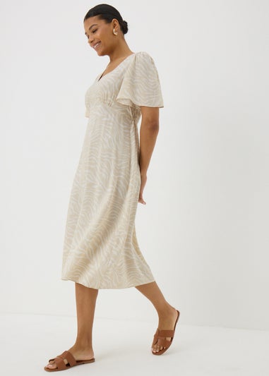 Petite Cream Zebra Print Midi Tea Dress