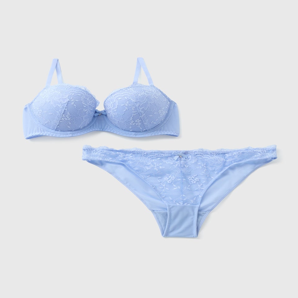 Blue Lace Co Ord Bra & Brief Set