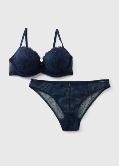 Navy Lace Bra & Knickers Set
