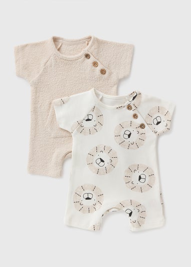 2 Pack Baby Beige Towelling Rompers (Newborn-18mths)