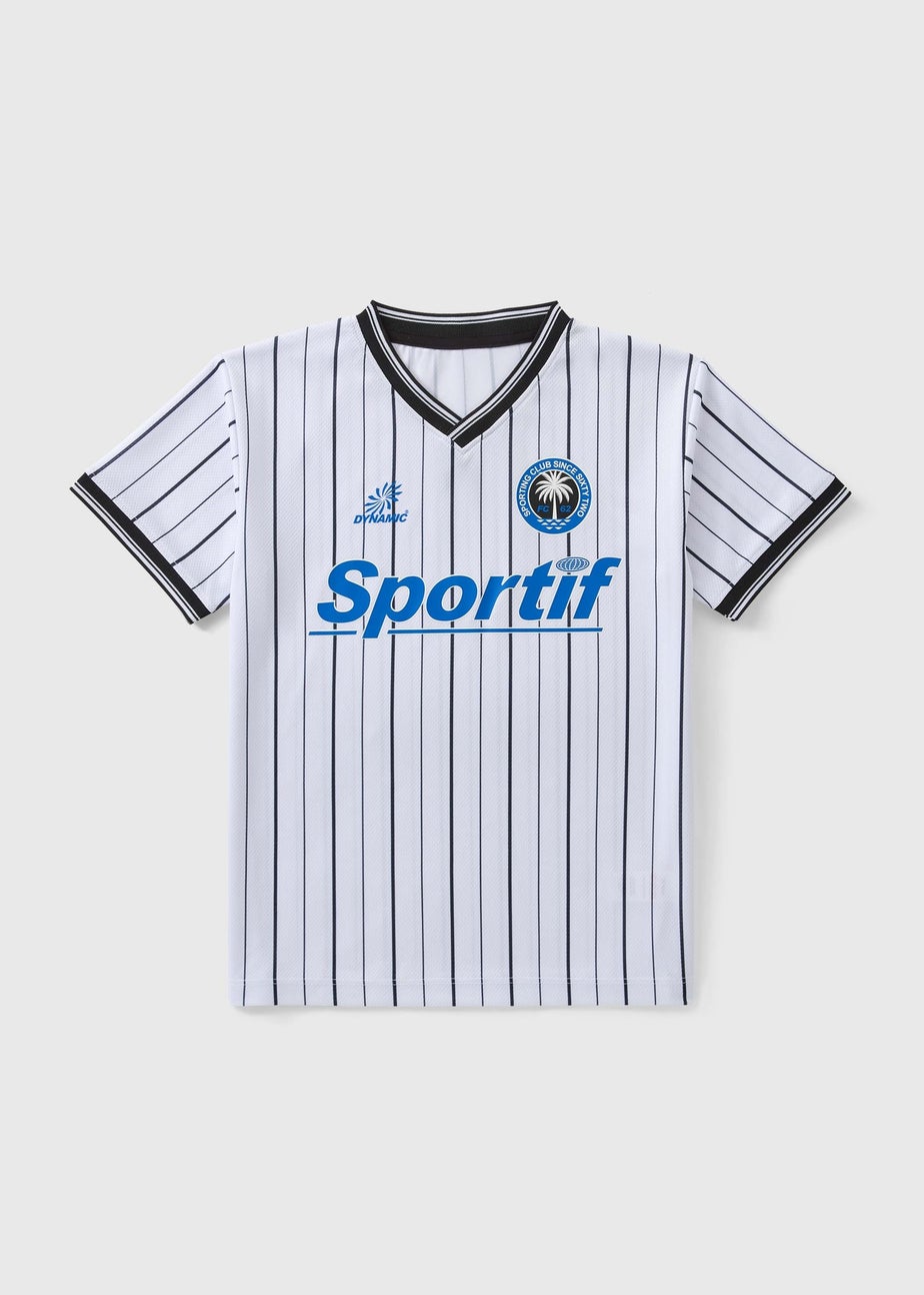 Boys Black & White 90s Football T-Shirt (7-15yrs)