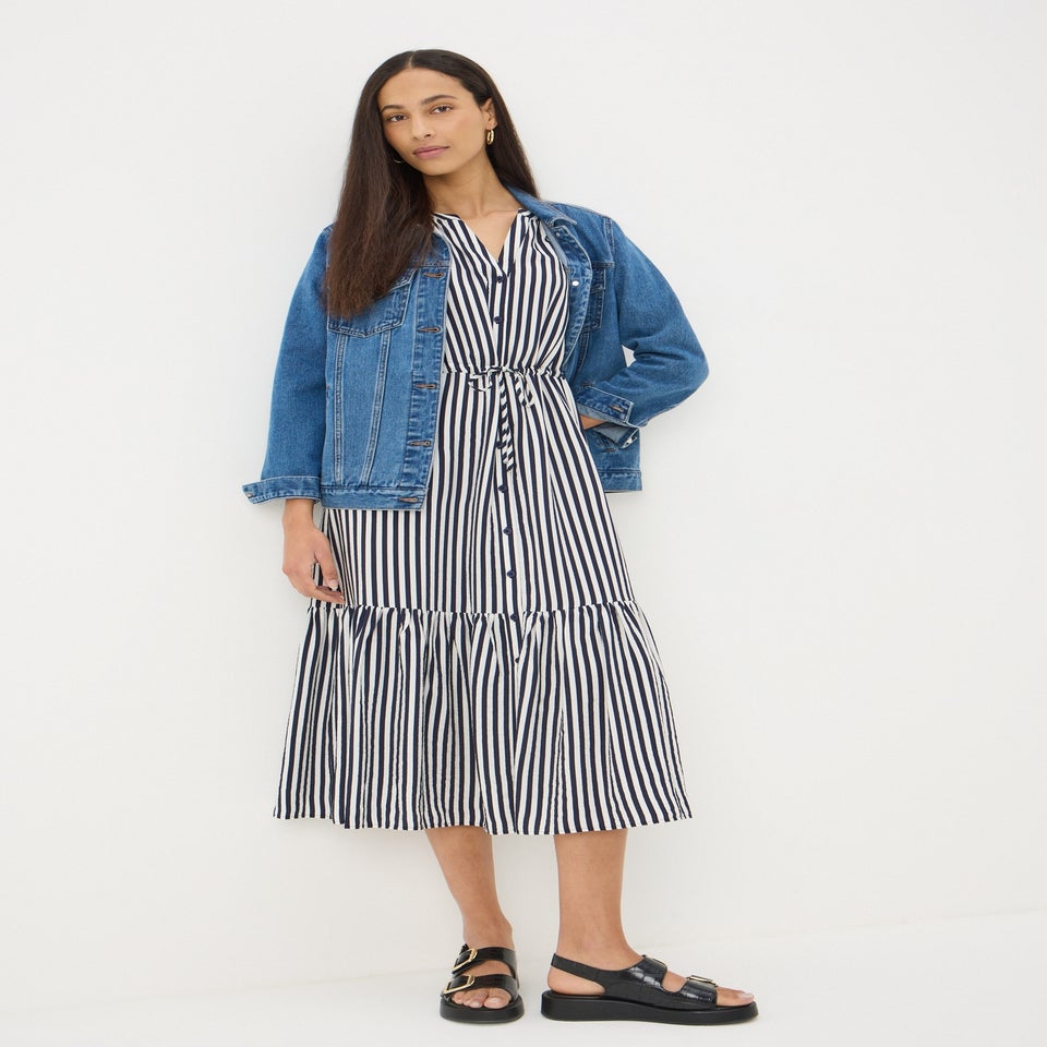 Navy Stripe Midi Shirt Dress