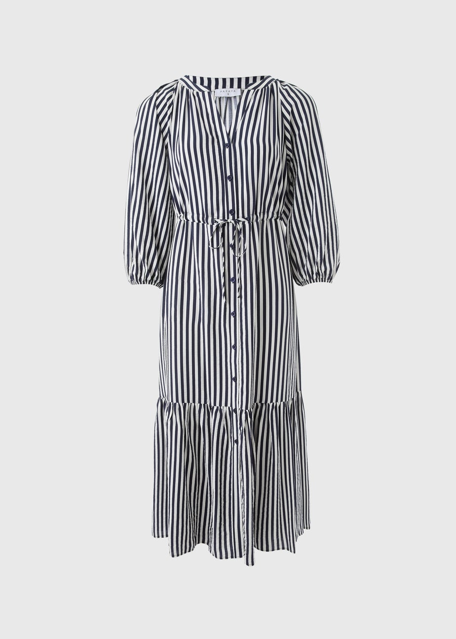 Navy Stripe Midi Shirt Dress