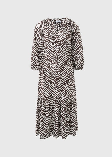 Brown Zebra Midi Shirt Dress