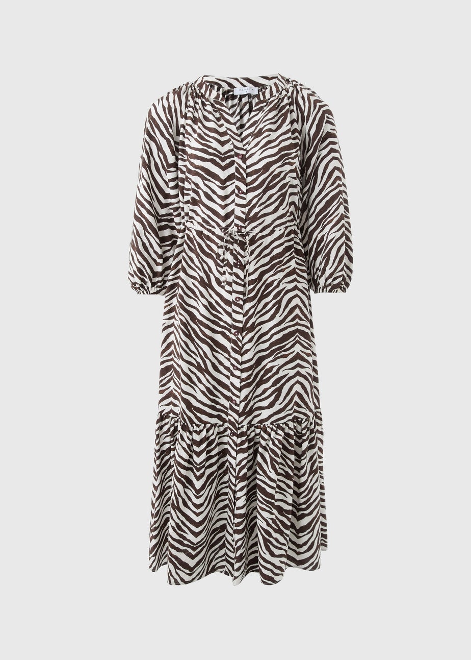 Brown Zebra Midi Shirt Dress