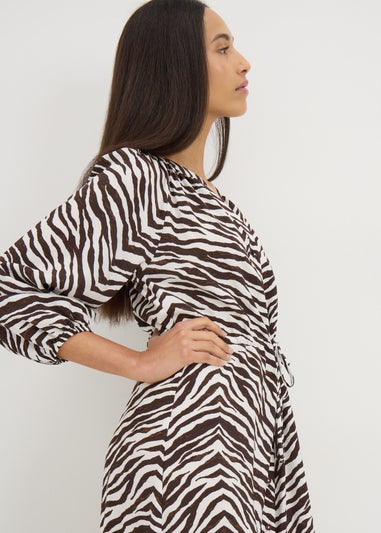 Brown Zebra Midi Shirt Dress
