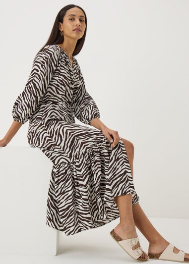 Brown Zebra Midi Shirt Dress