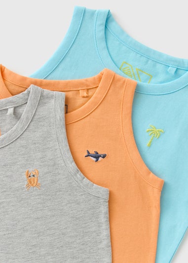 Boys 3 Pack Orange/Blue/Grey Embroidered Vests (1-7yrs)