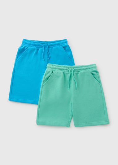 2 Pack Boys Blue & Green Jog Shorts (7-15yrs)