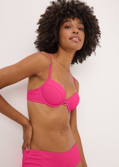 Pink Ribbed Cupped Bikini Top