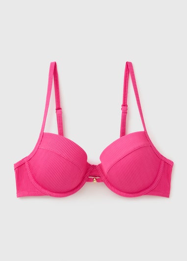 Pink Ribbed Cupped Bikini Top