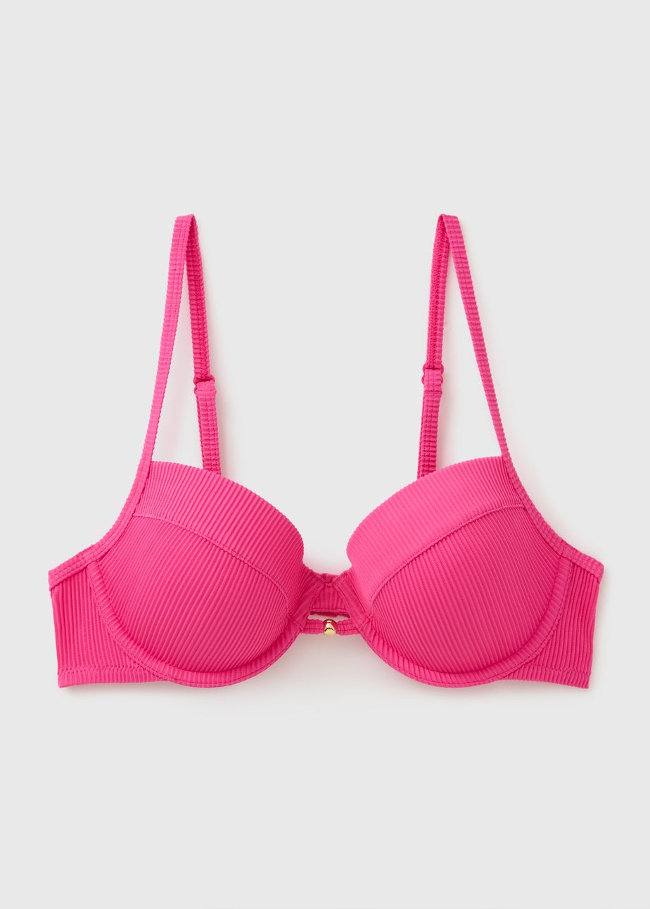 Pink Ribbed Cupped Bikini Top