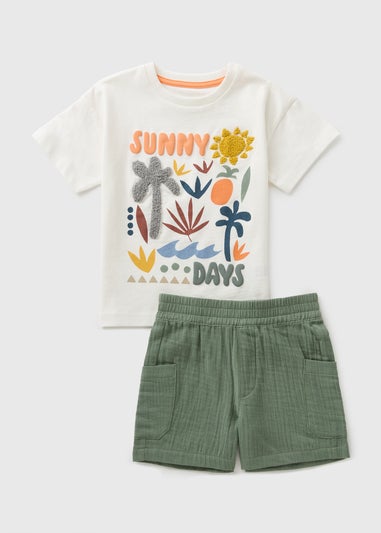 Boys Khaki Sunny Days Top & Shorts (1-7yrs)