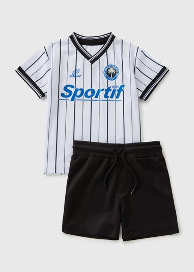 Boys White Football T-Shirt & Shorts Set (1-7yrs)