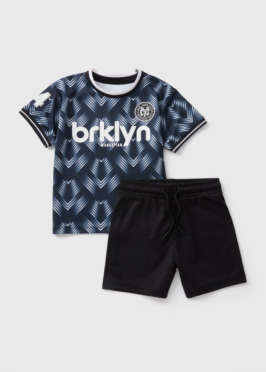Boys Black Football T-Shirt & Shorts Set (1-7yrs)