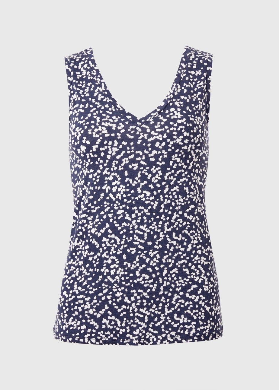 Navy Spot Print V Neck Vest Top