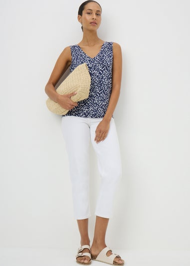 Navy Spot Print V Neck Vest Top