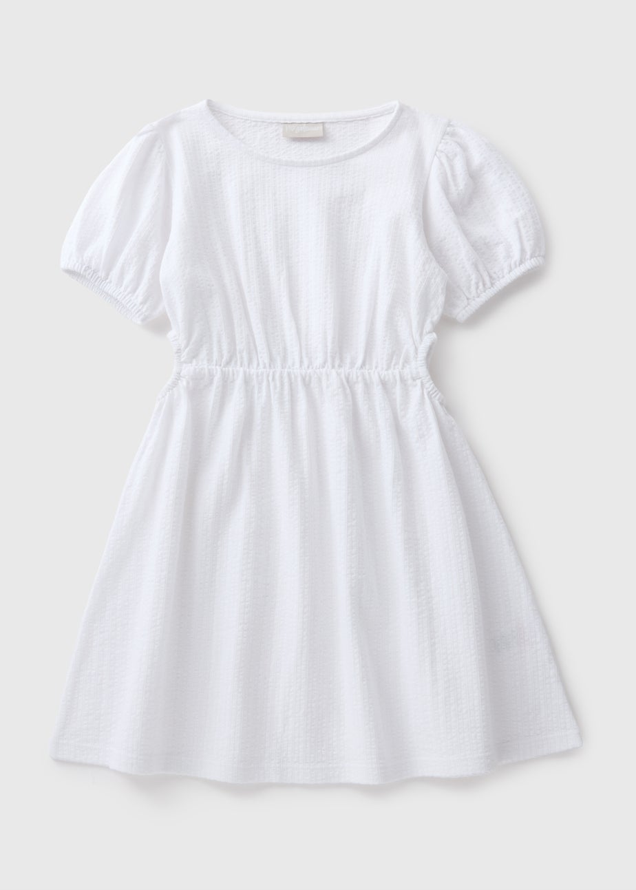 Girls White Crinkle Dress (7-15yrs)
